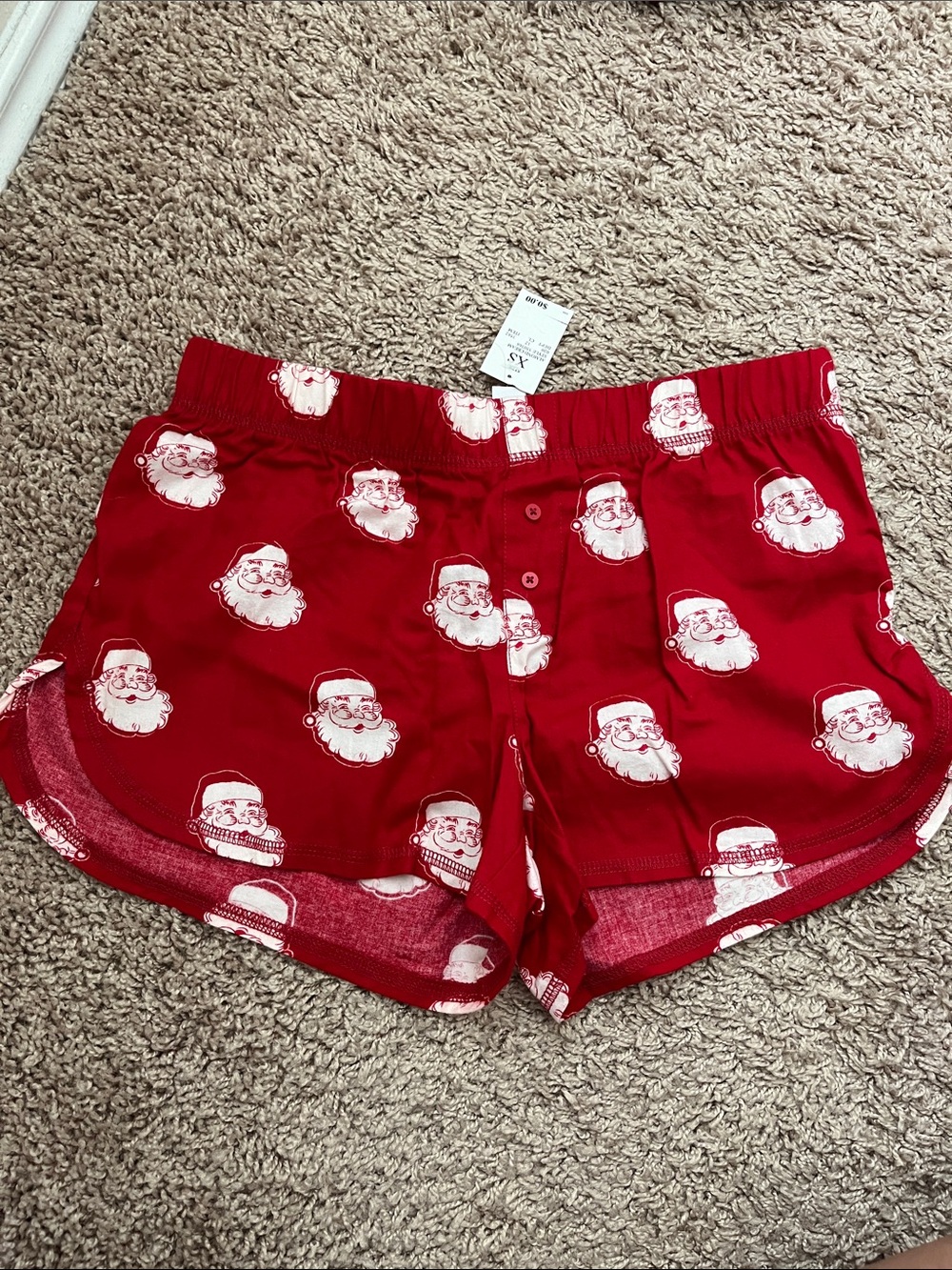 Red Santa Print Holiday Lounge Shorts